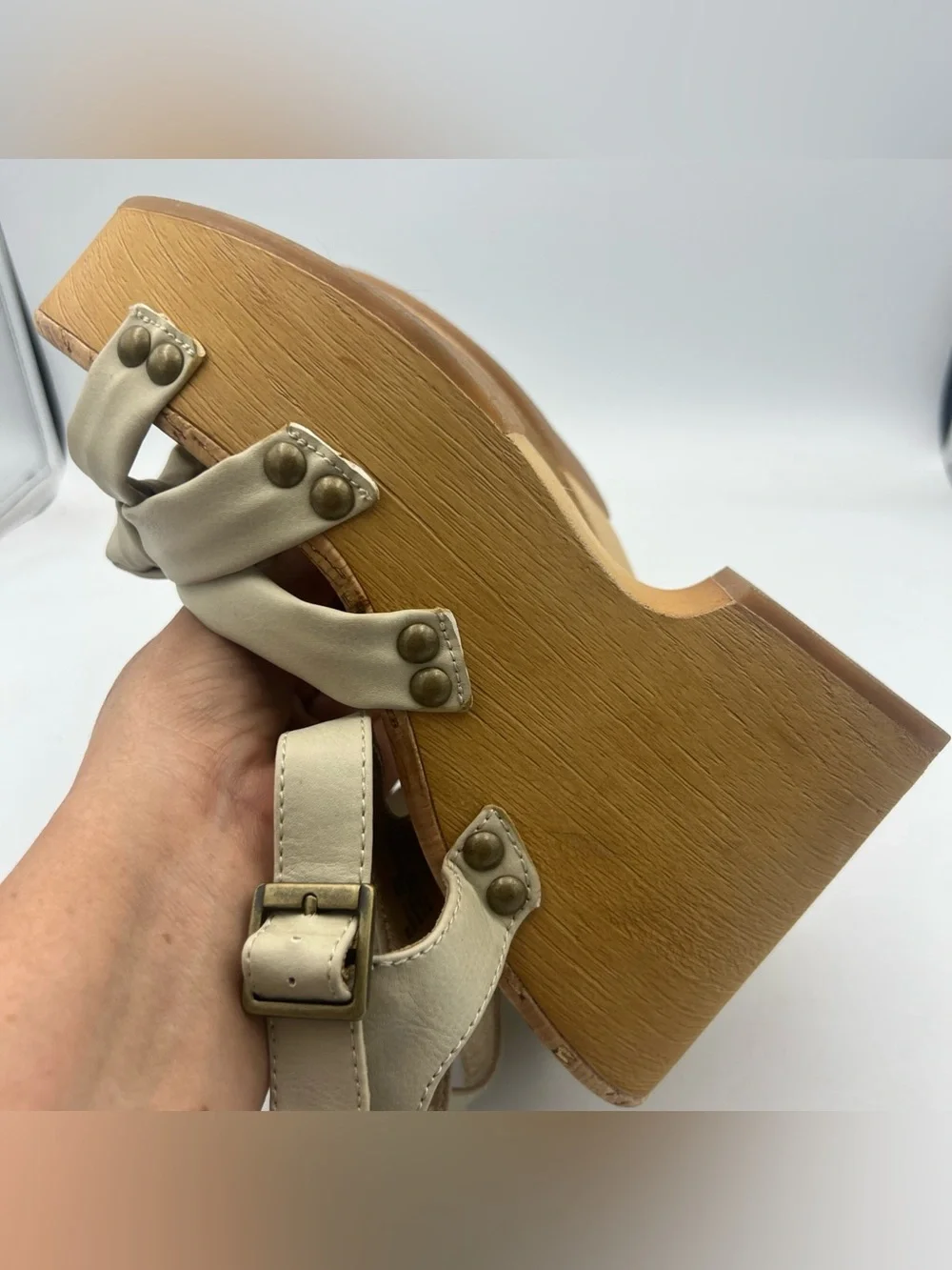 KORKS Dawson Wedge Wood Platform  Boho Style Cream Sandal Women’s Size 8 NEW